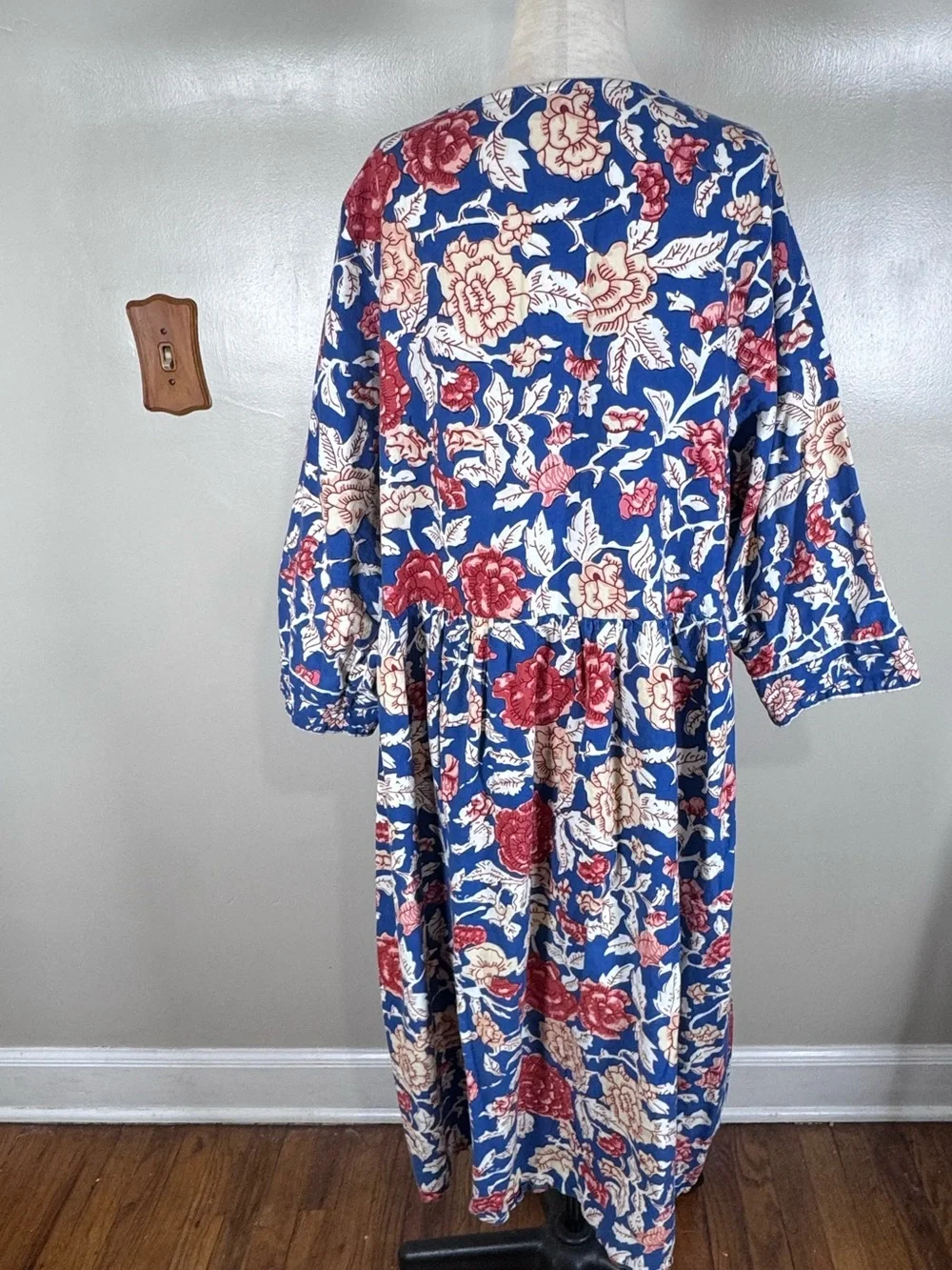 Vintage Vermont Country Store Blue Prairie Floral Mumu Lounge House Dress Sz L - Picture 6 of 10